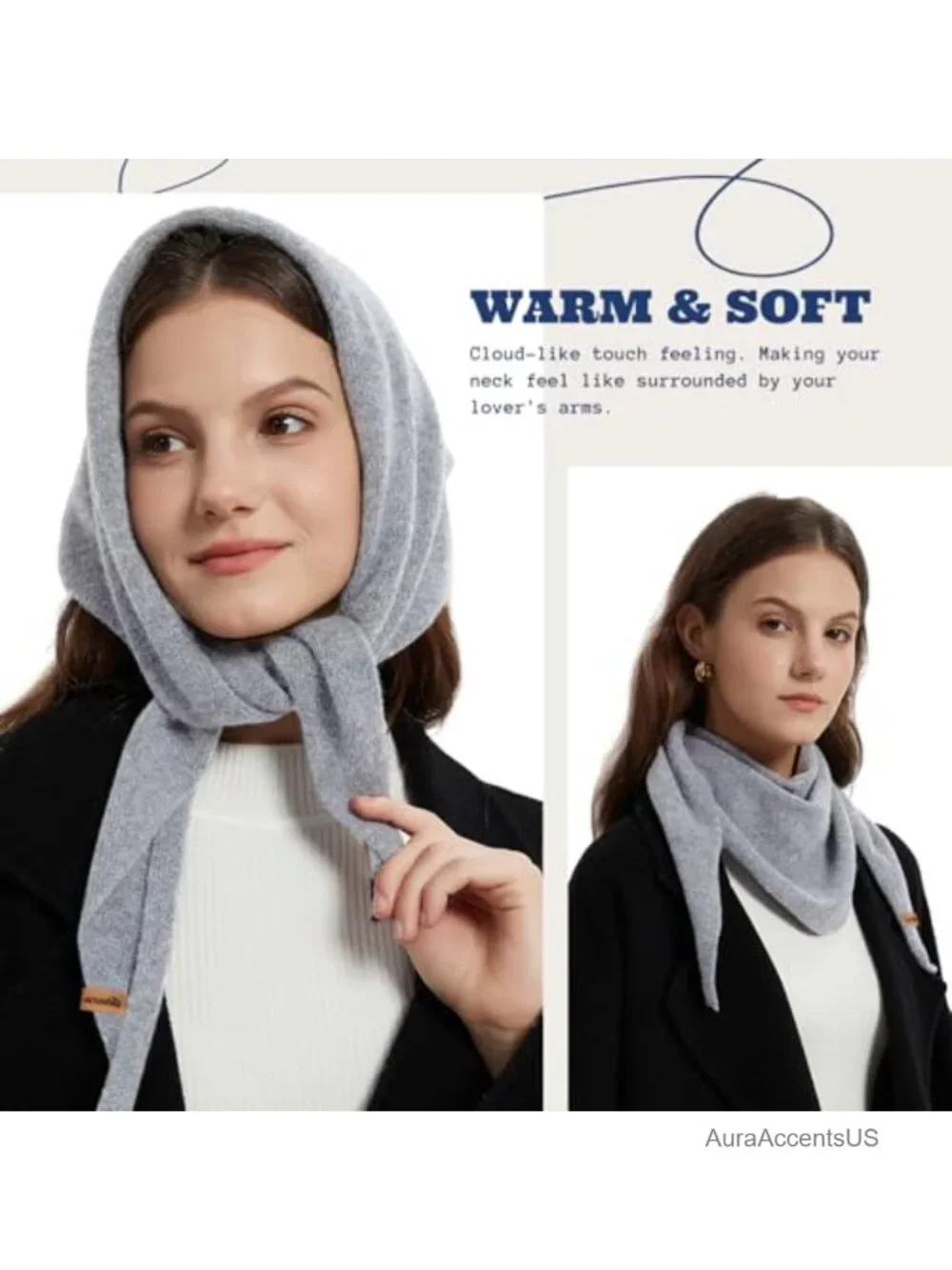 100% Merino Wool Triangle Scarf Women Winter Knit Neck Warmer Multi-Way Styling